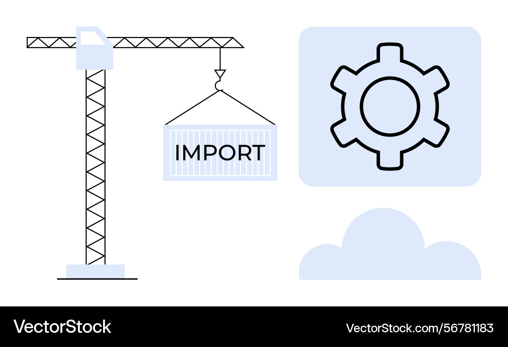 Crane loading import container with gear icon Vector Image