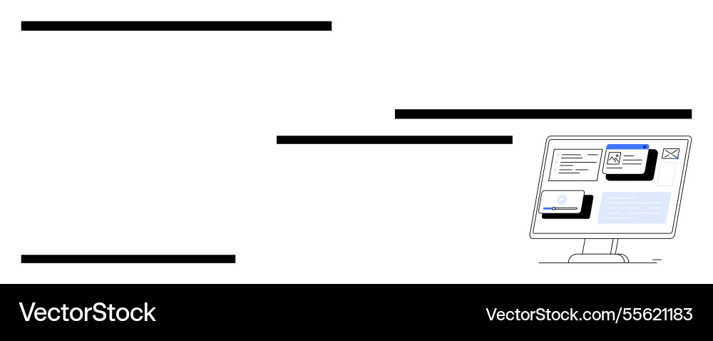 Digital workspace with desktop computer displaying Vector Image