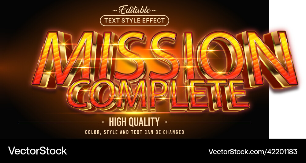 Editable text style effect - mission complete Editable text style effect - mission complete Vector Image