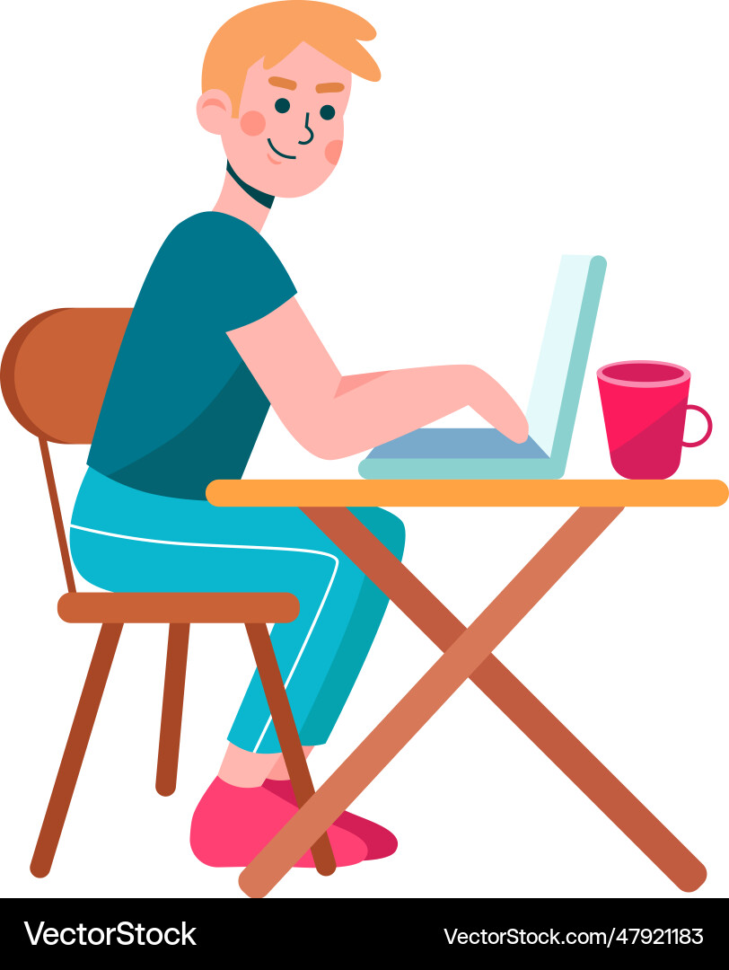 Man working online on laptop computer scene Vector Image