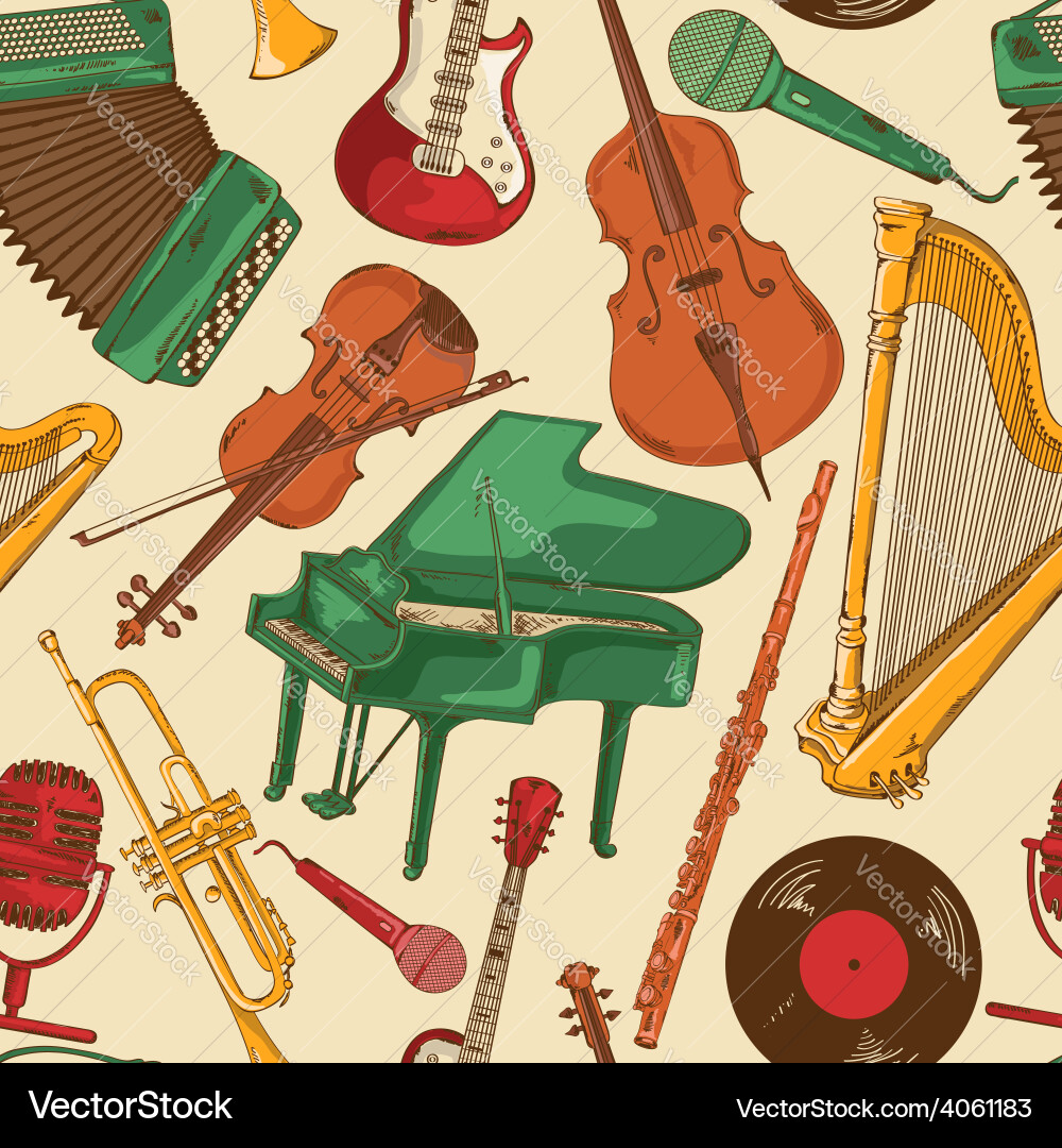 Seamless pattern of colorful musical instruments vector image