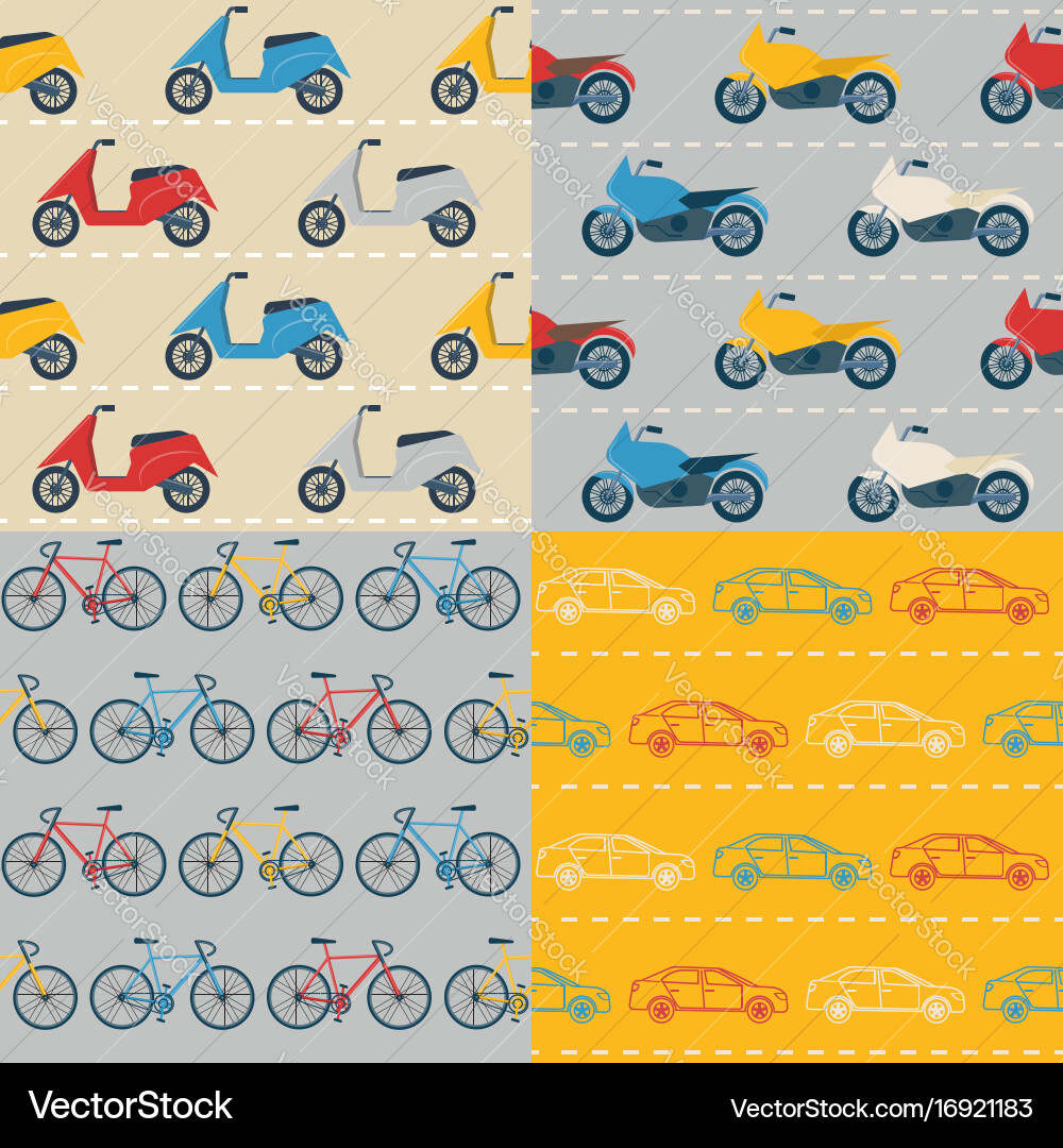 Set of seamless patterns with colorful transport vector image