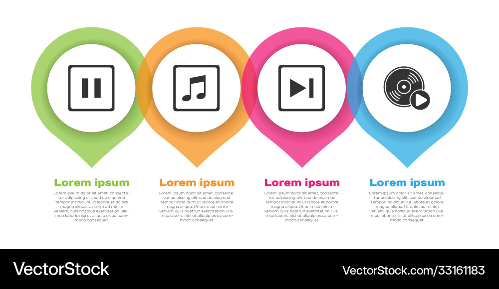 Set pause button music note tone fast forward Vector Image