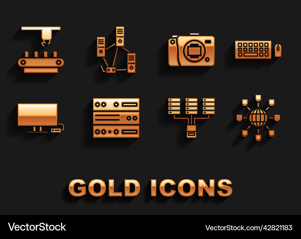 Set server data web hosting keyboard and mouse vector image