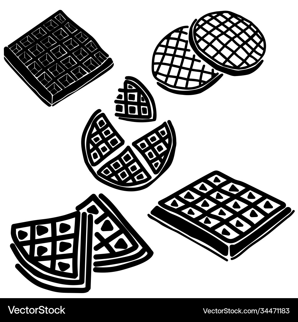 Set silhouettes sweet pastry waffles Set silhouettes sweet pastry waffles vector image