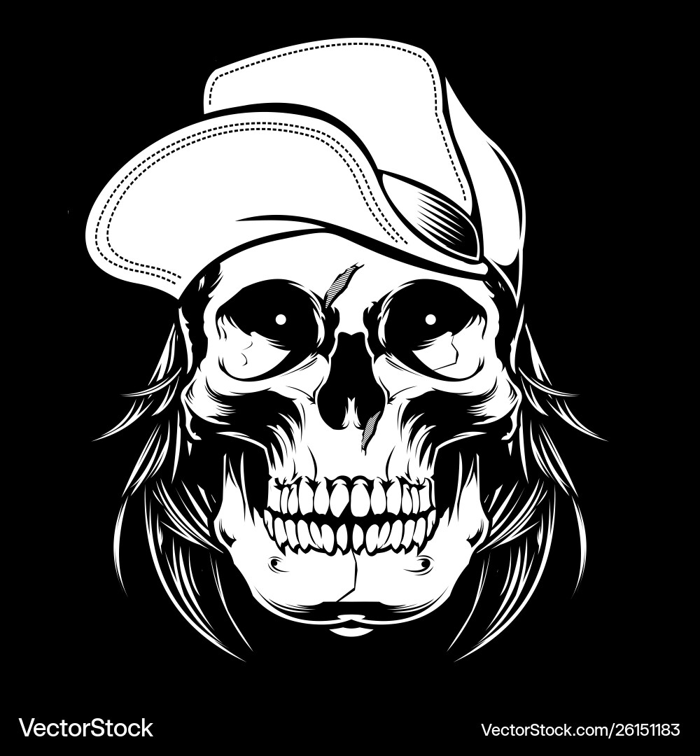 Skull with Cap - Graphic Artwork Vector Image