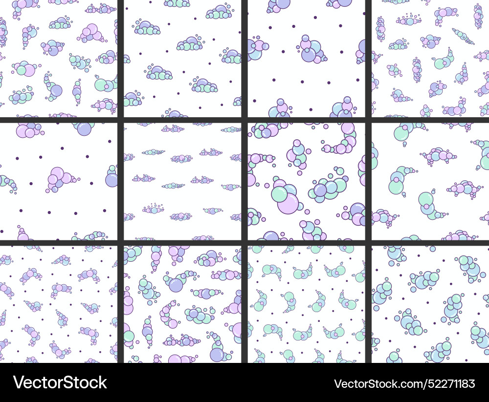 Soap foam set with bubbles seamless pattern suds vector image