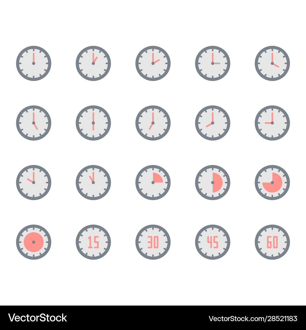 Time and clock icon symbol set in flat design Time and clock icon symbol set in flat design vector image