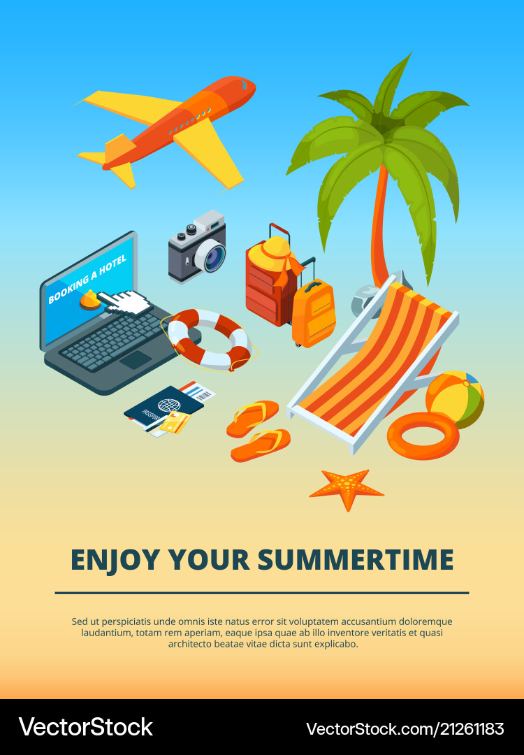 Travel background summer time various objects Travel background summer time various objects vector image