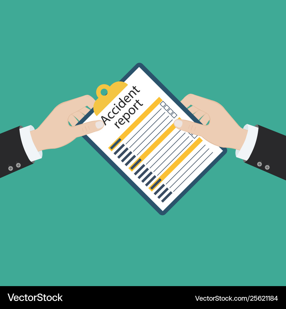 Accident report form man write application pen Accident report form man write application pen Vector Image