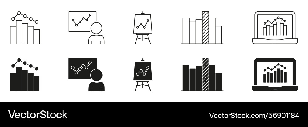 Bar chart graph presentation icon set data Bar chart graph presentation icon set data vector image