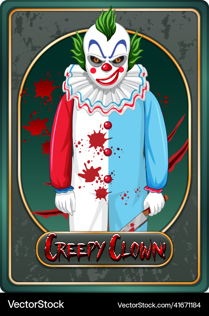 Creepy clown character game card template Creepy clown character game card template vector image