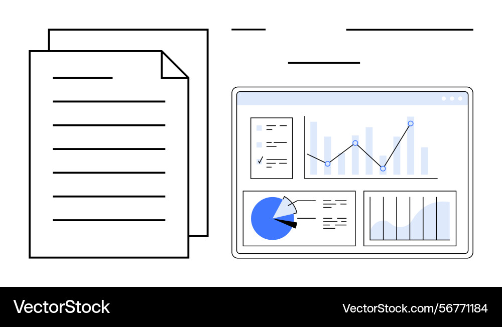 Data analysis dashboard and document overview Data analysis dashboard and document overview vector image