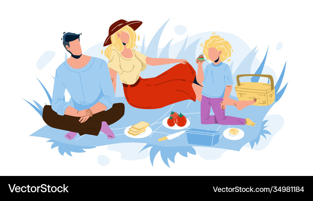 Familie Picknick Mann Frau und Mädchen in der Natur Familie Picknick Mann Frau und Mädchen in der Natur vektorbild