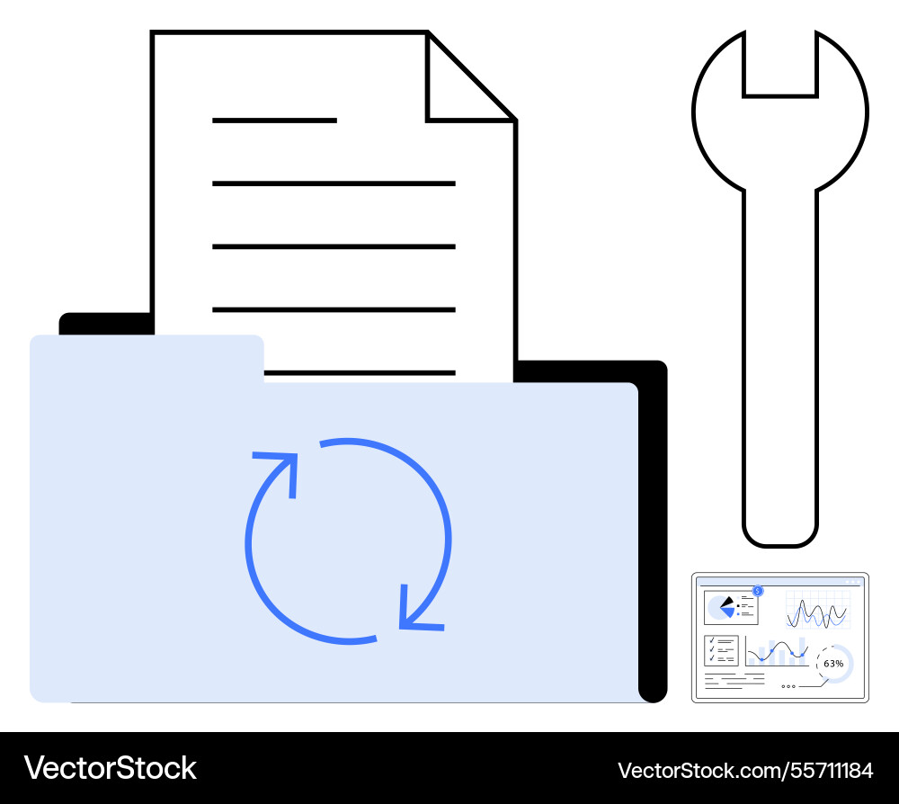 File management with document folder wrench File management with document folder wrench vector image