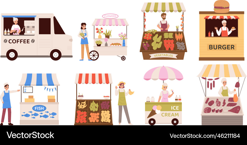 Fresh food market vendors local products seller Fresh food market vendors local products seller vector image