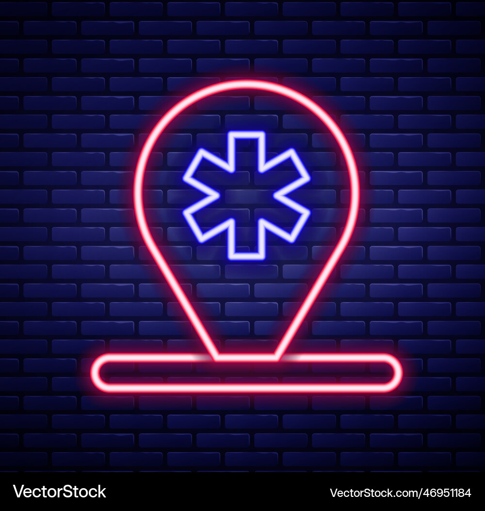 Glowing neon line medical map pointer with cross Vector Image