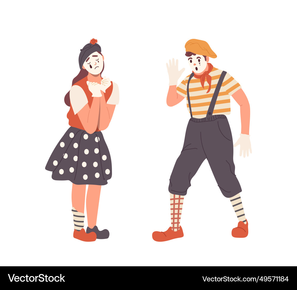 Man and woman mime cartoon characters performing Man and woman mime cartoon characters performing vector image