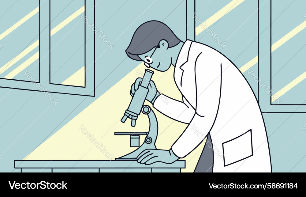 Scientist using microscope in lab scientific Vector Image
