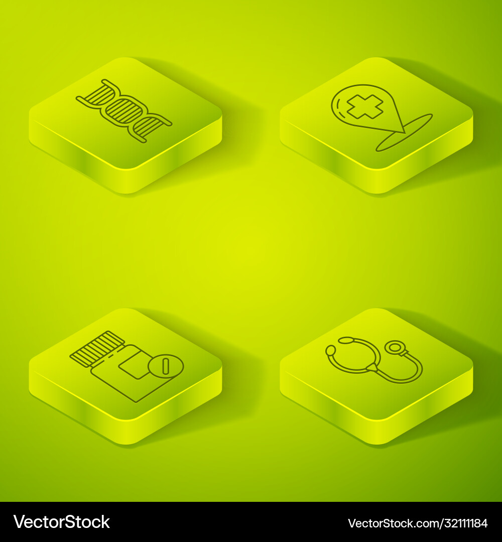 Set isometric map pointer with cross hospital Set isometric map pointer with cross hospital Vector Image