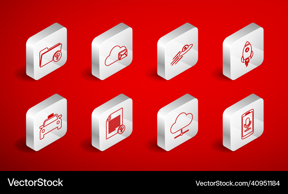 Set line mobile recording cloud mail server ufo Vector Image