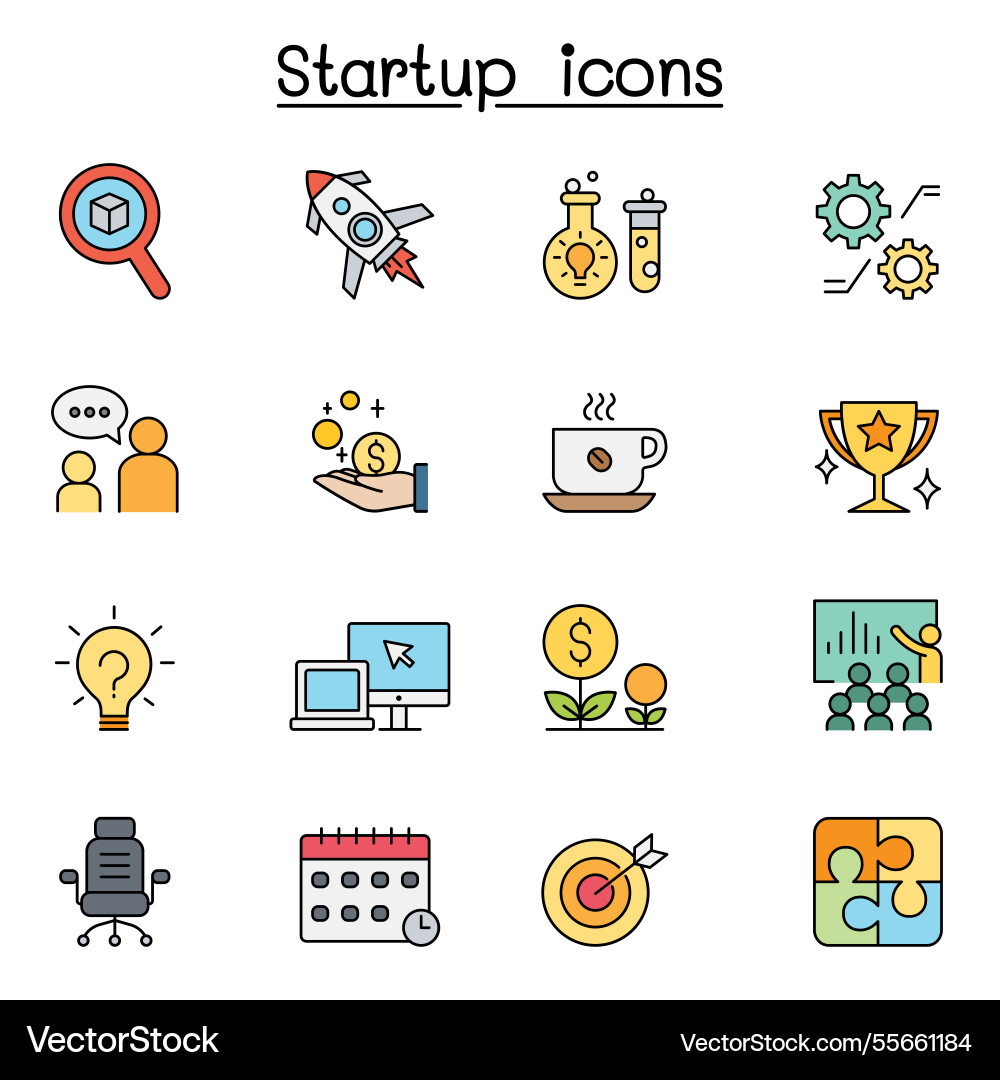 Startup icon set in color line style Startup icon set in color line style vector image