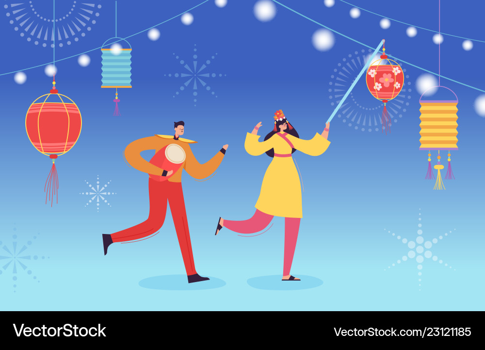 Chinese lunar new year dance characters parade Chinese lunar new year dance characters parade vector image