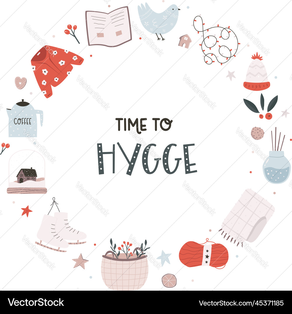 Cute composition with hygge elements icons Cute composition with hygge elements icons vector image