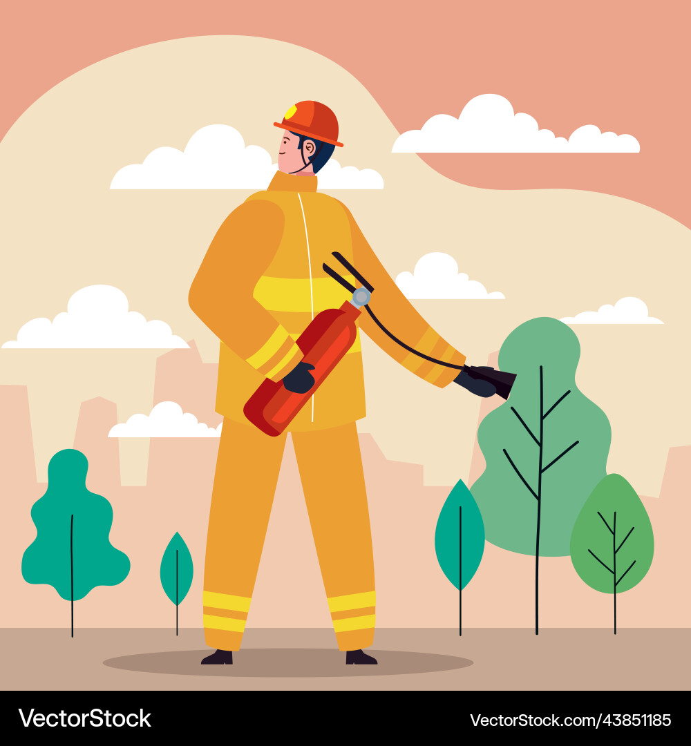 Fireman with extinguisher character Vector Image