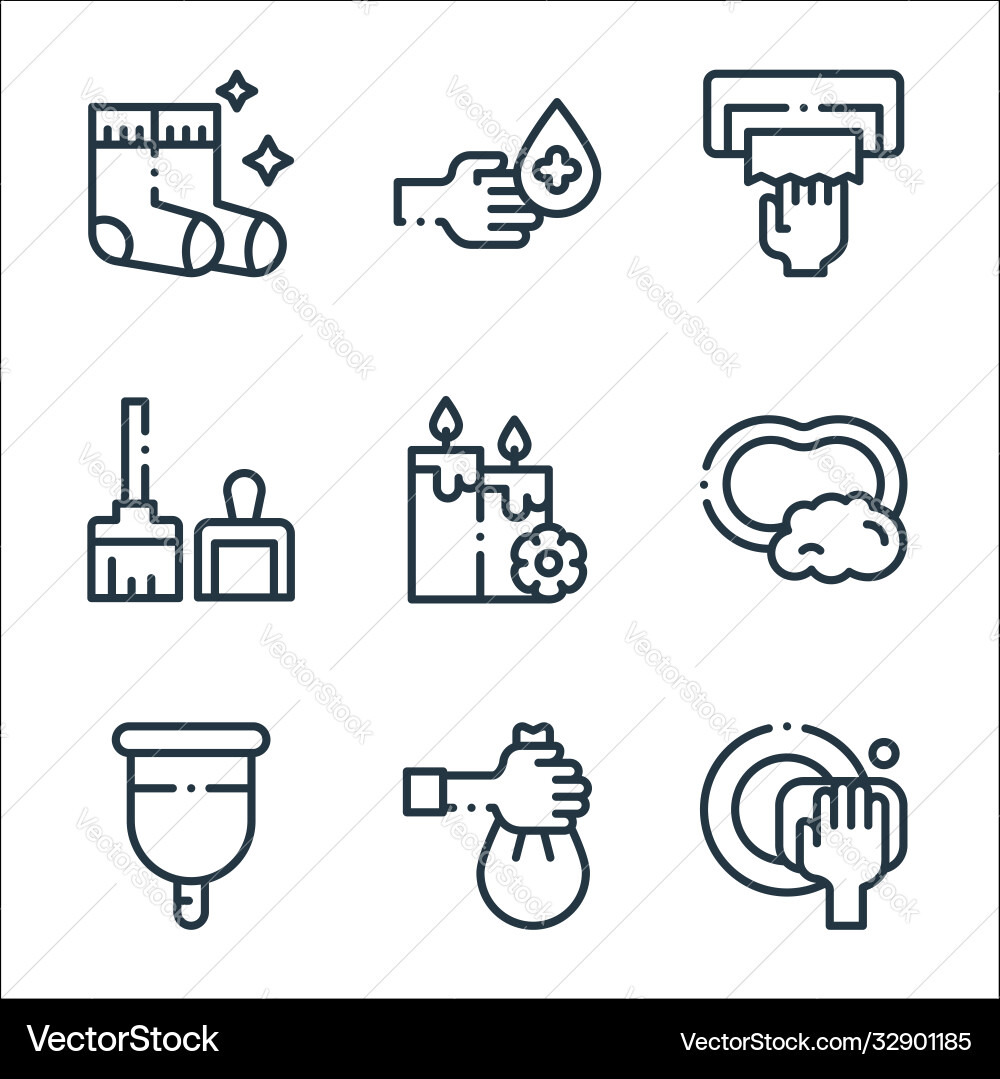Hygiene routine line icons linear set quality Hygiene routine line icons linear set quality Vector Image