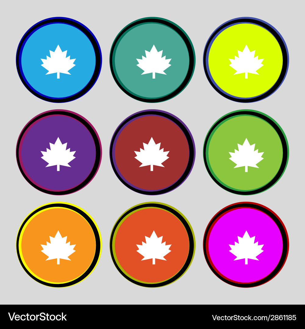 Maple leaf icon set colourful buttons Vector Image