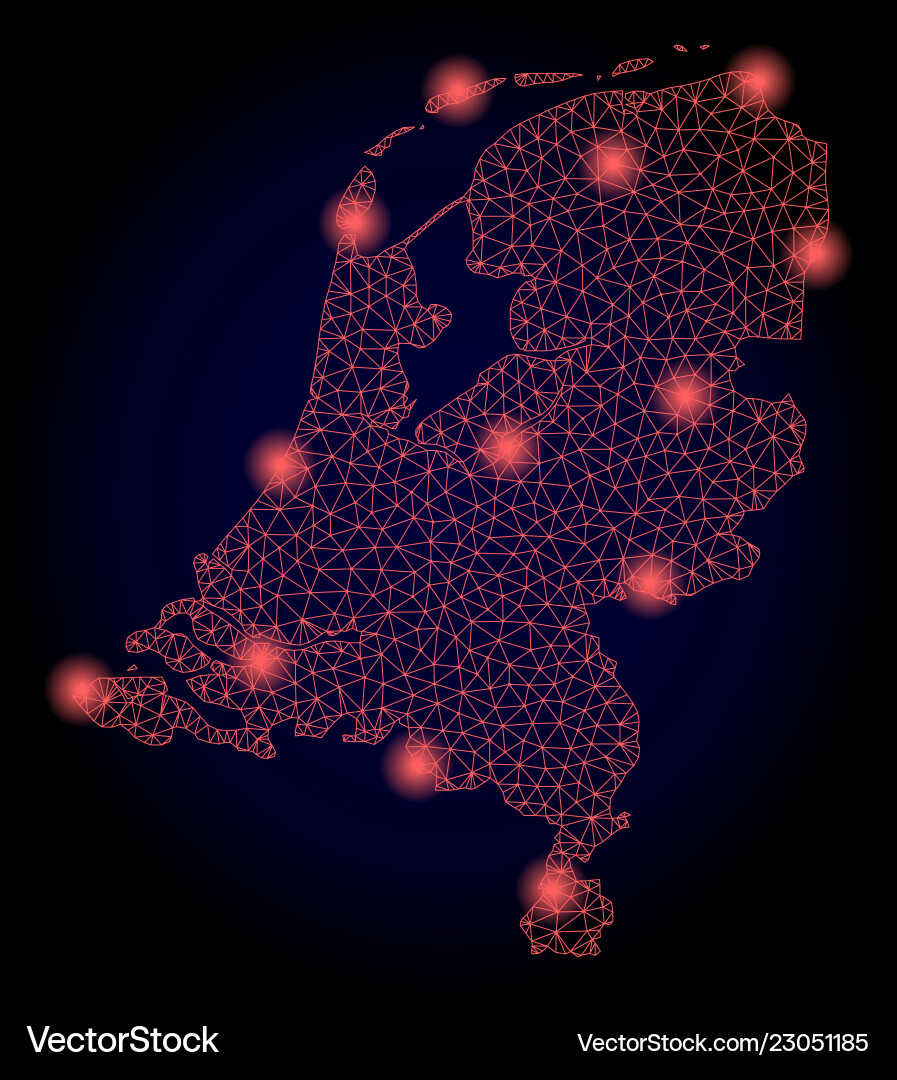 Polygonal 2d mesh map of netherlands with red Polygonal 2d mesh map of netherlands with red vector image
