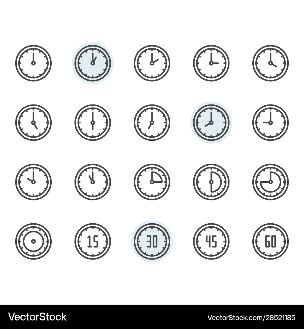 Time and clock icon symbol set in outline Time and clock icon symbol set in outline vector image