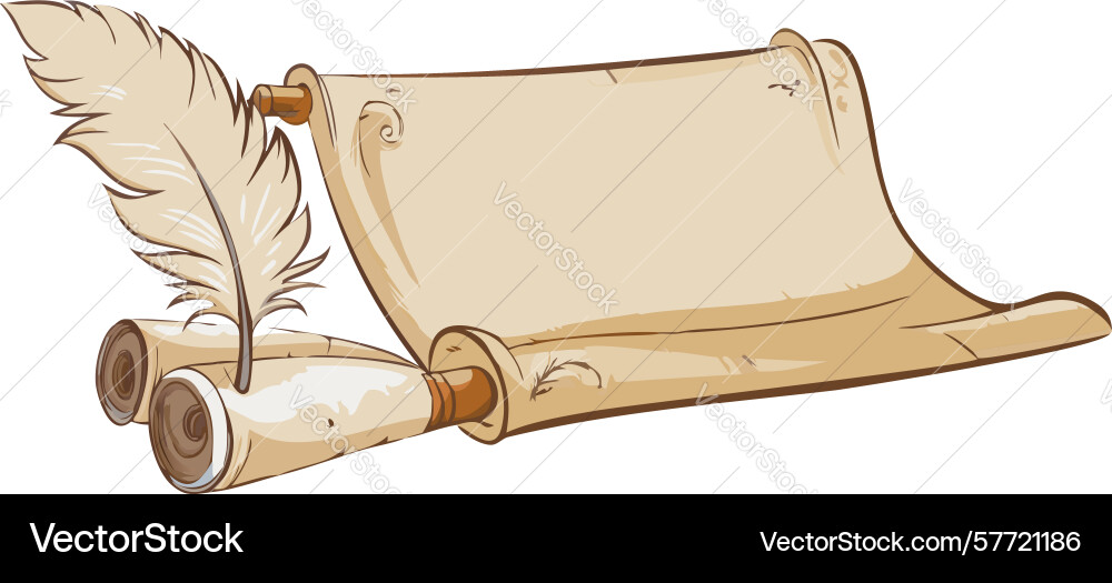 Ancient rolled scroll with a feather quill vector image