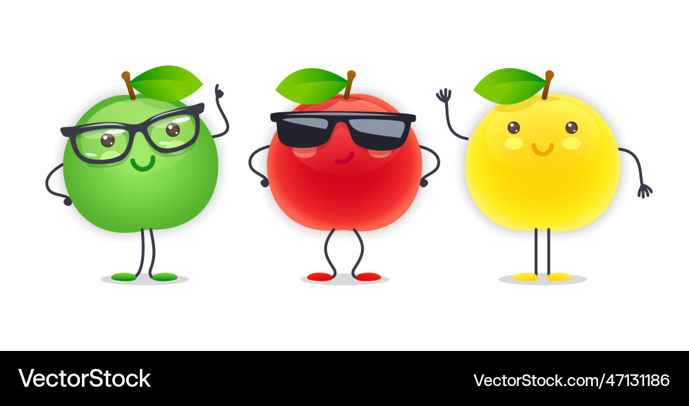 Apple character with various face expressions Apple character with various face expressions vector image