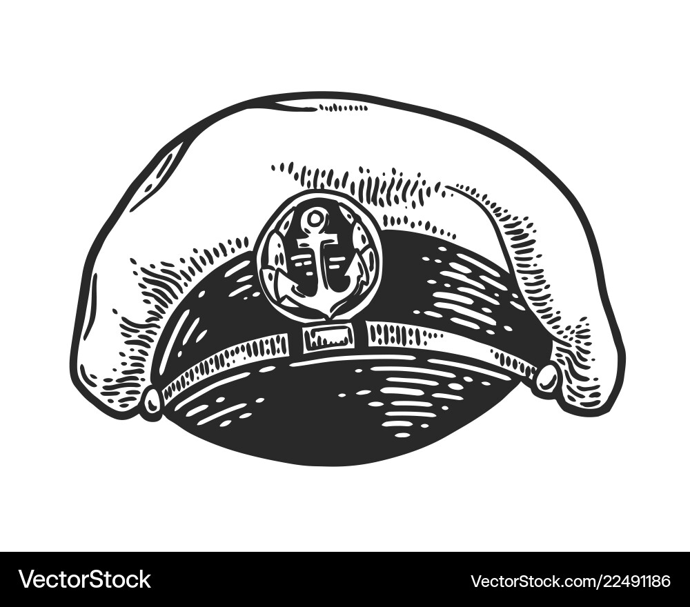 Captain hat engraving Royalty Free Vector Image