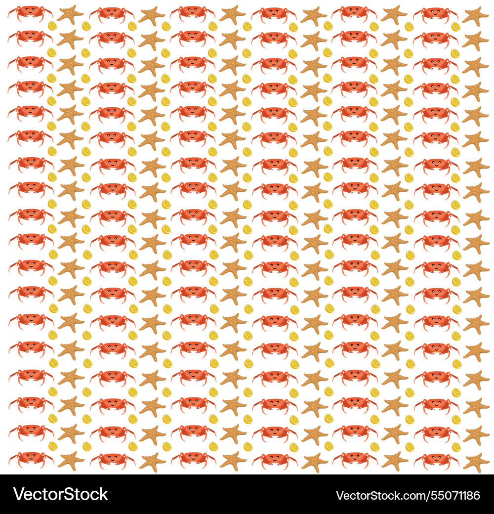 Crab starfish with fruit as a pattern background Crab starfish with fruit as a pattern background vector image