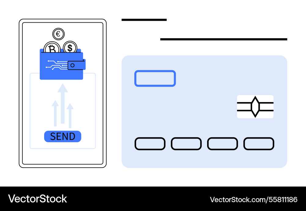 Digital wallet sending money with mobile app Digital wallet sending money with mobile app vector image