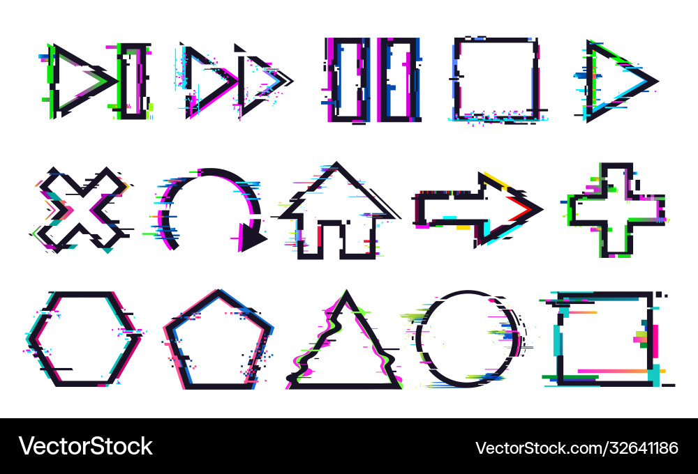 Glitch buttons music and game control icons