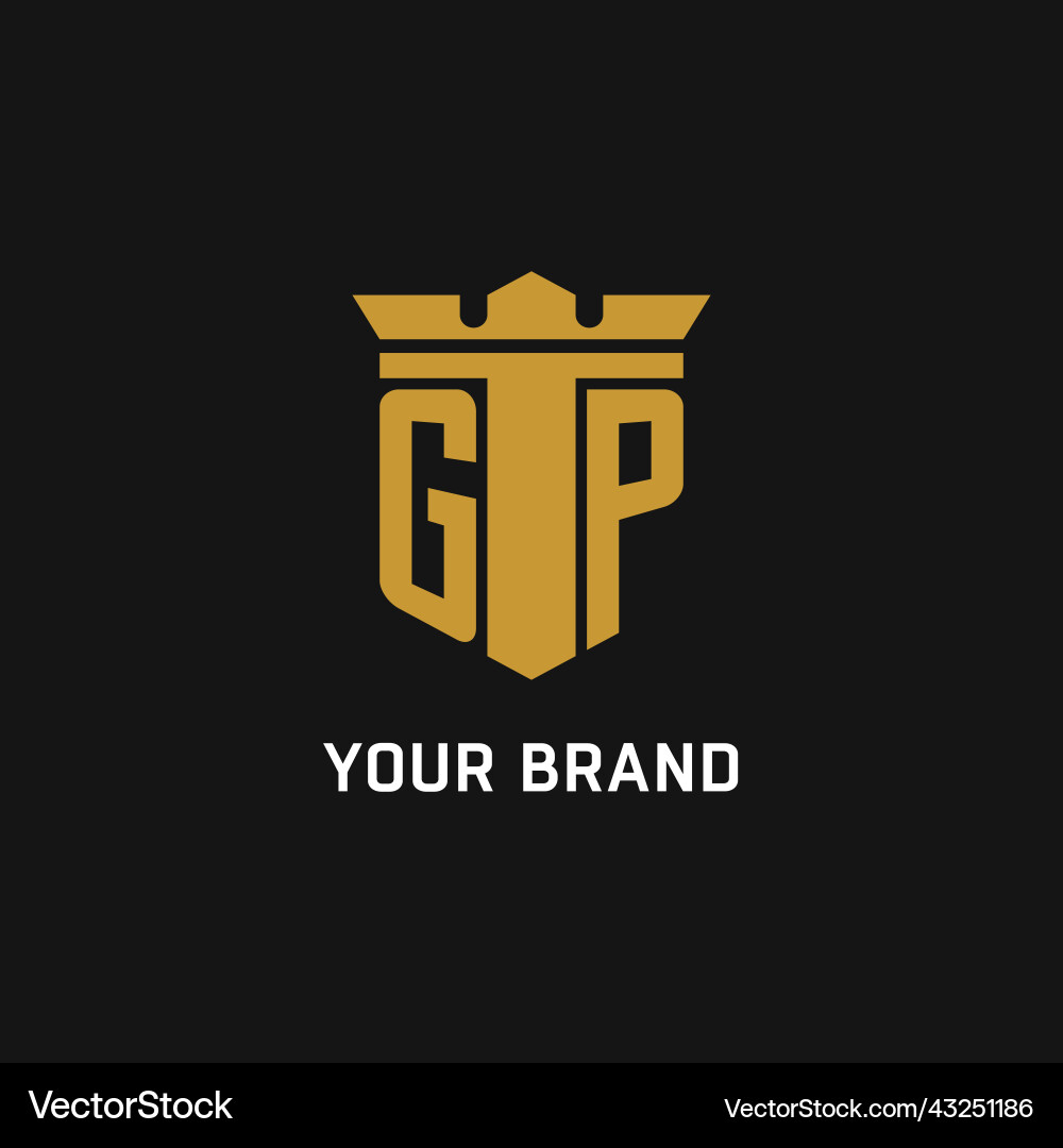 Gp initial logo with shield and crown style Gp initial logo with shield and crown style Vector Image