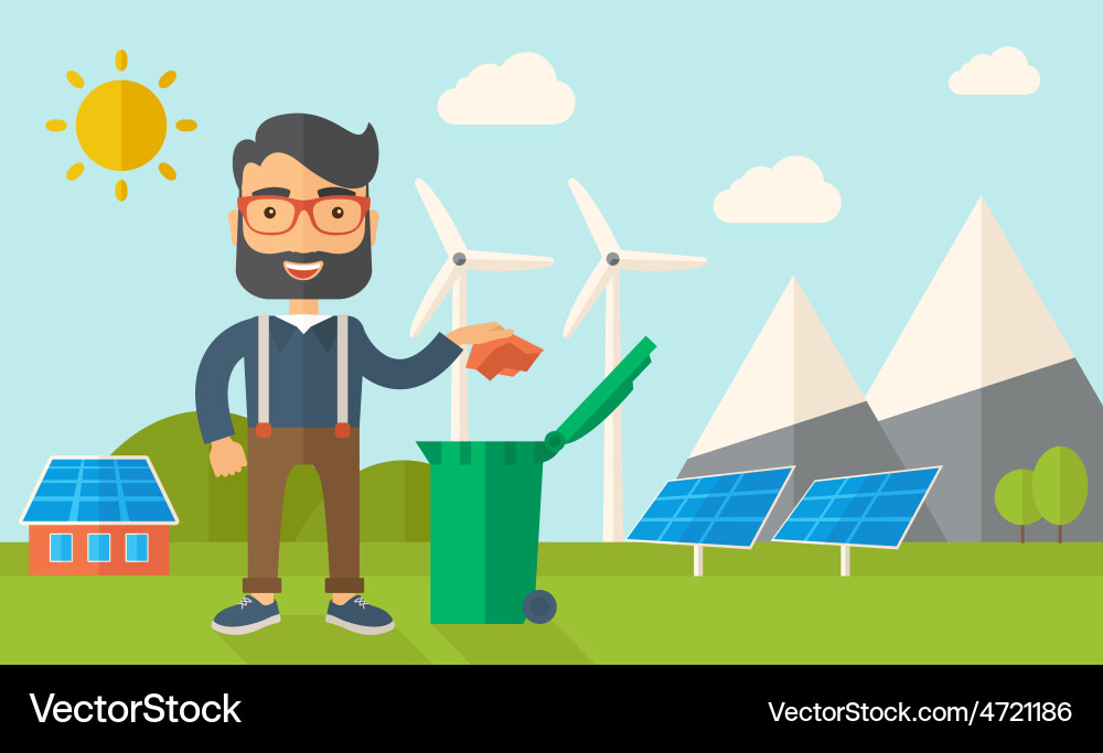Man throwing paper in a garbage bin Vector Image