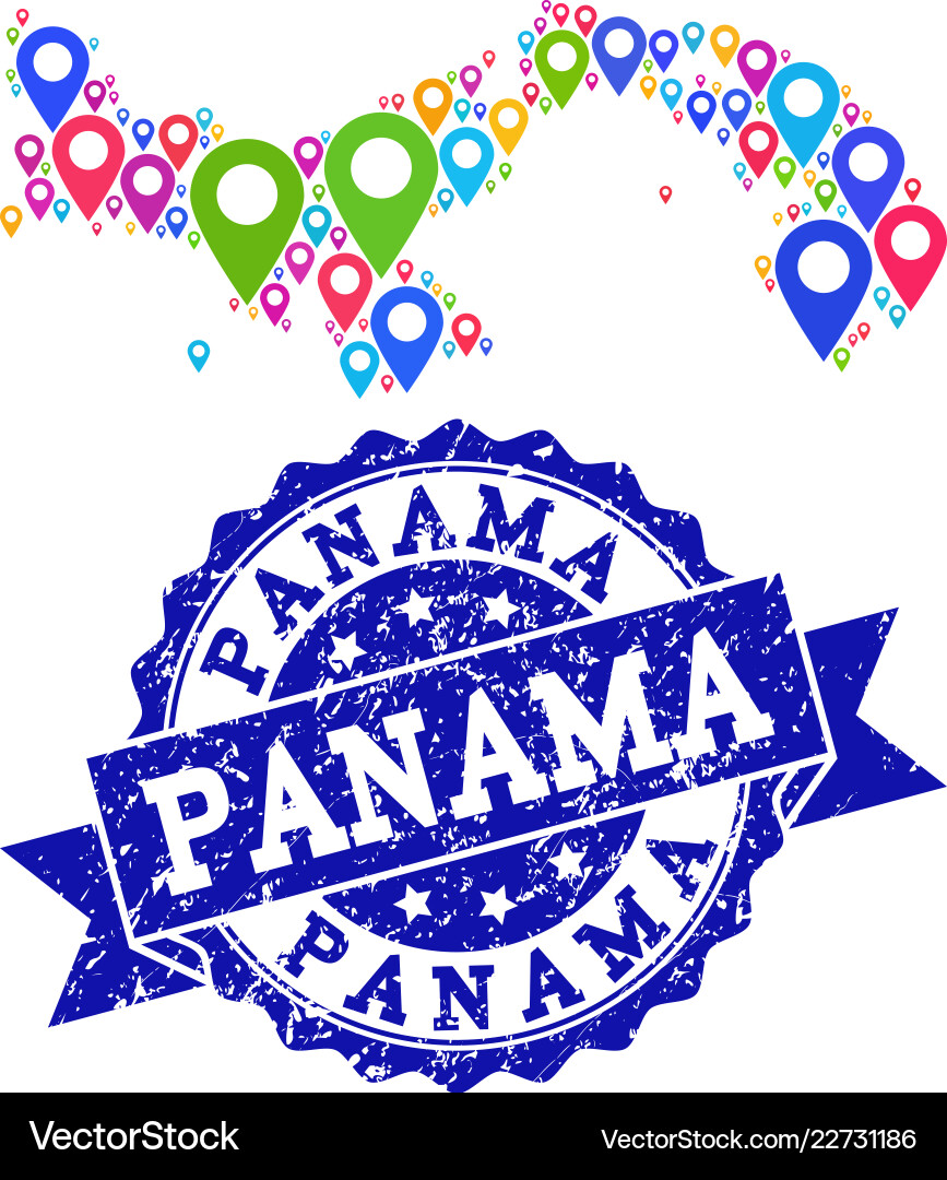 Mosaic map of panama with markers and textured Mosaic map of panama with markers and textured vector image