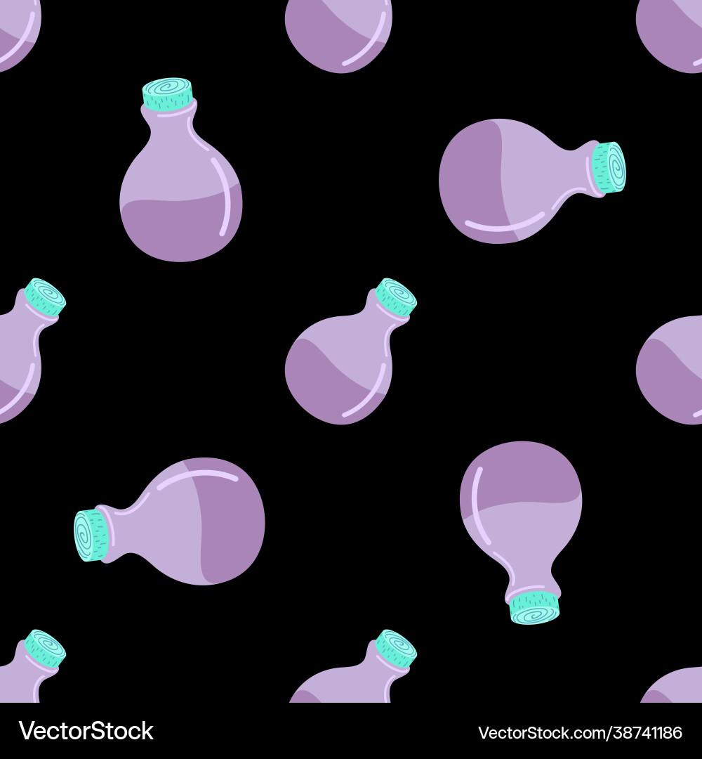 Pattern with potion bottles on a black background Pattern with potion bottles on a black background vector image