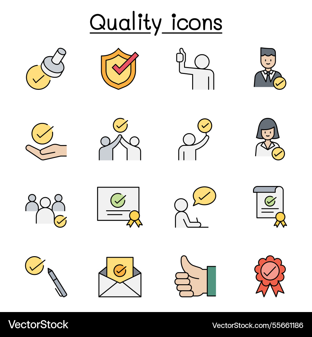 Quality approved check mark icon set in color Quality approved check mark icon set in color vector image