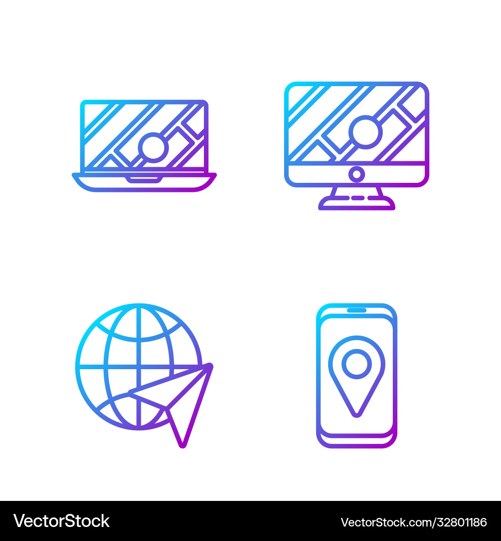 Set line city map navigation globe with flying Set line city map navigation globe with flying vector image