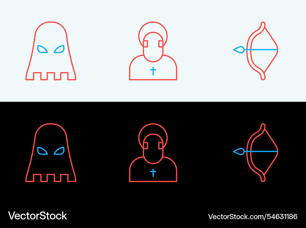 Set line medieval bow and arrow executioner mask Set line medieval bow and arrow executioner mask vector image