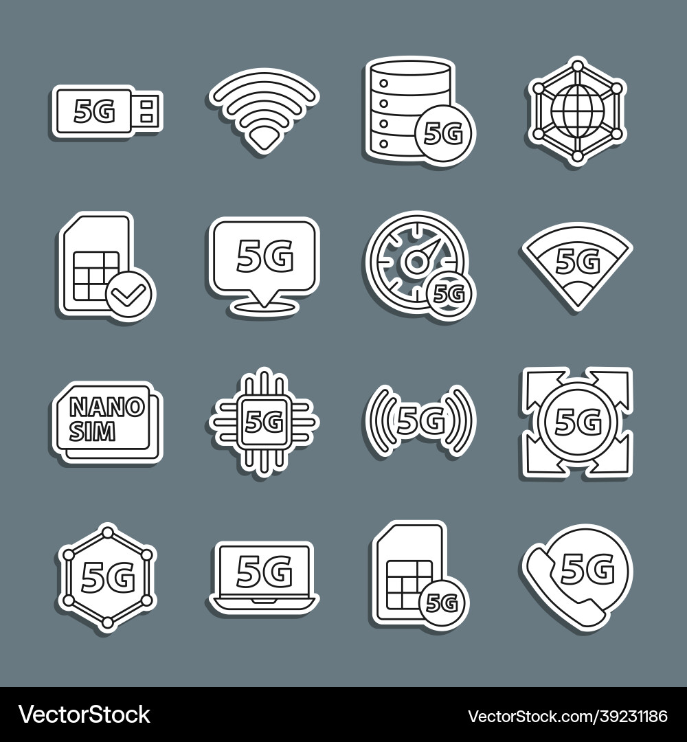 Set line phone with 5g network server location Set line phone with 5g network server location vector image