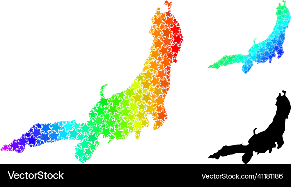 Spectrum gradient stars mosaic map of honshu vector image