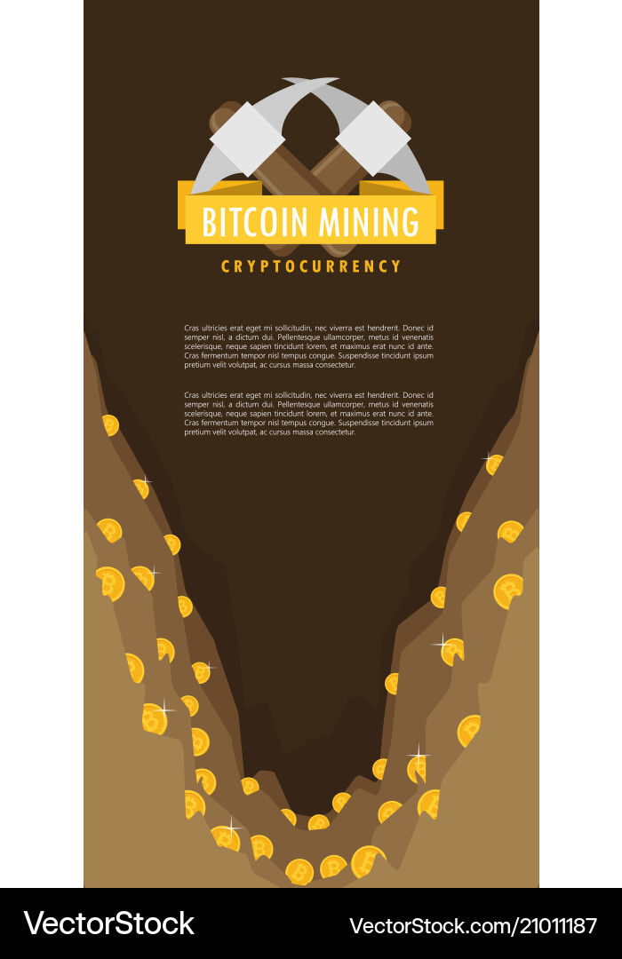 Bitcoin mining concept with pickaxe and coin flat Vector Image