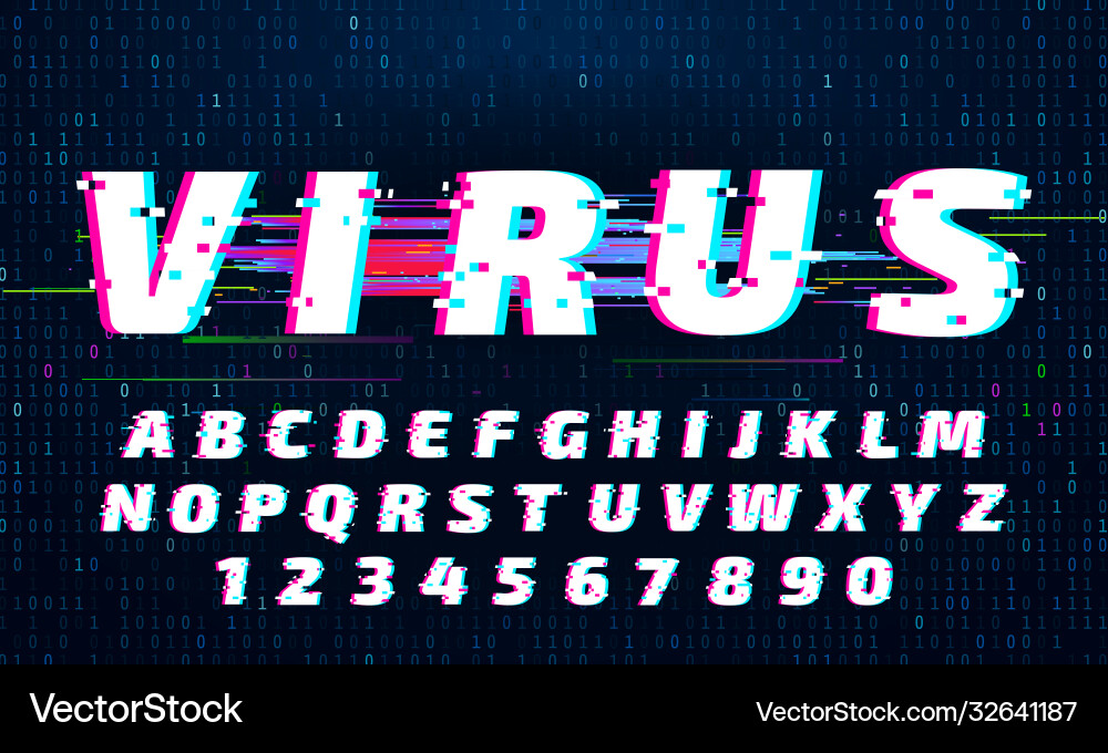 Glitch font letters and numbers with digital Glitch font letters and numbers with digital vector image